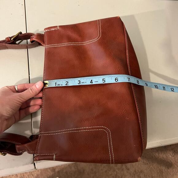 90s Nine & Co. Warm Brown Red Vegan Leather Buckle Medium Shoulder Bag - Picture 14 of 15